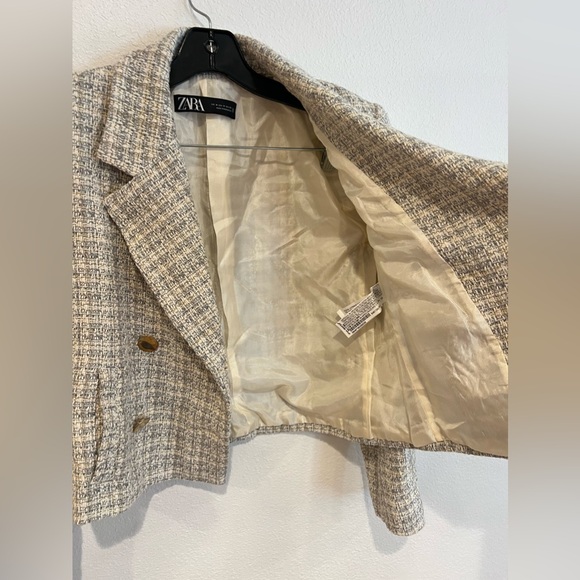 Zara Double Breasted Textured Weave Jacket Blazer Size Medium - Picture 11 of 11